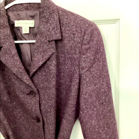 Petite Sophisticate Tweed Pants Suit W/ Leather Sash - Picture 5 of 16